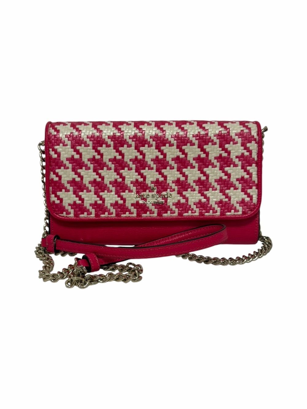 Kate Spade Pebbled Hot Pink/White Woven Leather Crossbody Handbag
